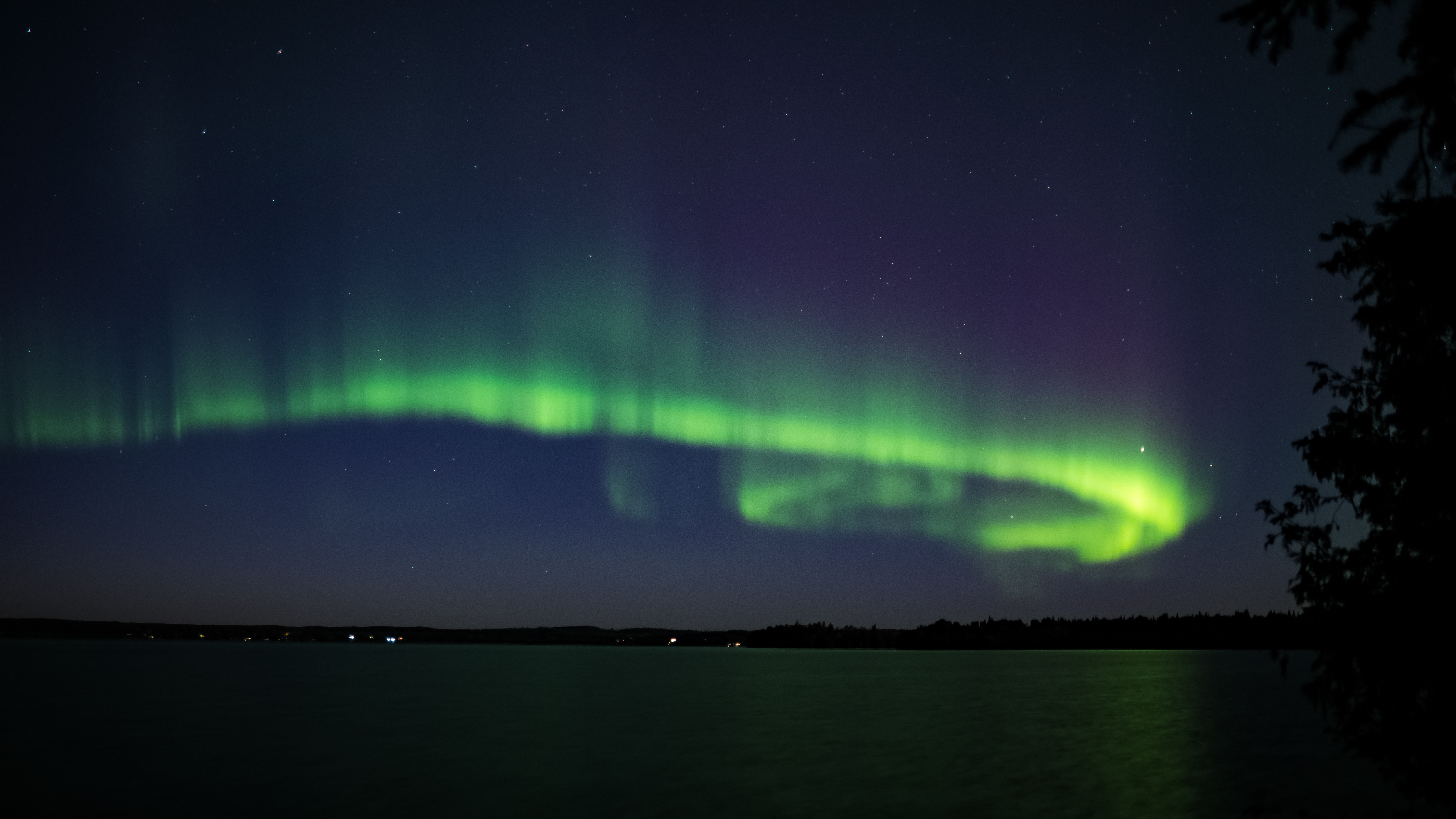 The nprthern lights shining at Aaron Provincial Park near Dryden, Ontario.