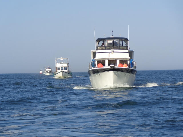 Our armada 20 miles out watching for crab pots