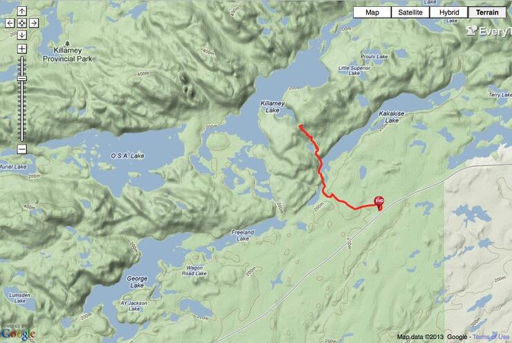 The Crack Hiking Trail Map - Killarney Provincial Park