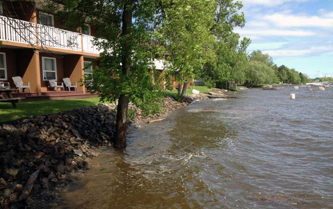 La Place Rendez-Vous's docks are under water but the patio is still above water.