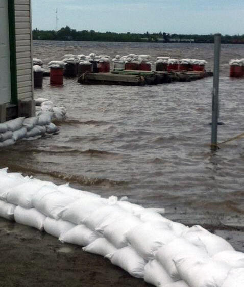 Rusty Myers' sandbags and submerged docks.