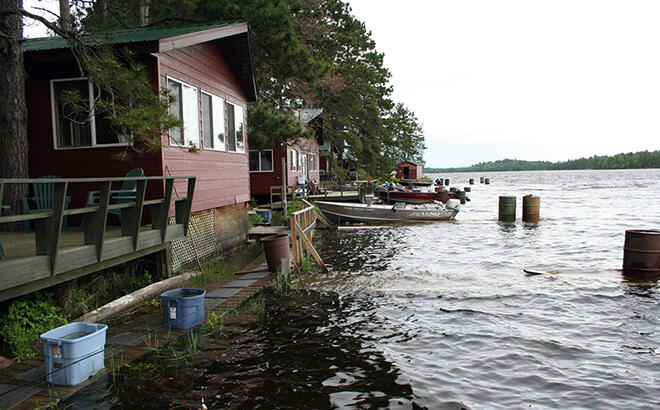Camp Narrows Lodge on Rainy Lake mid June (the docks stayed under water for much of the year)