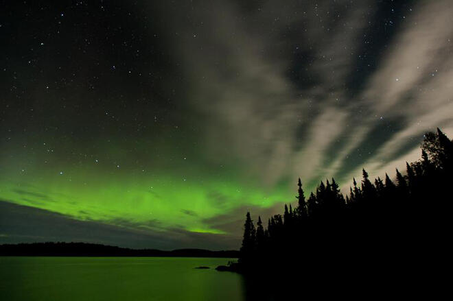 Northern Lights in Woodland Caribou Provincial Park. Photo by Mke Monghan.