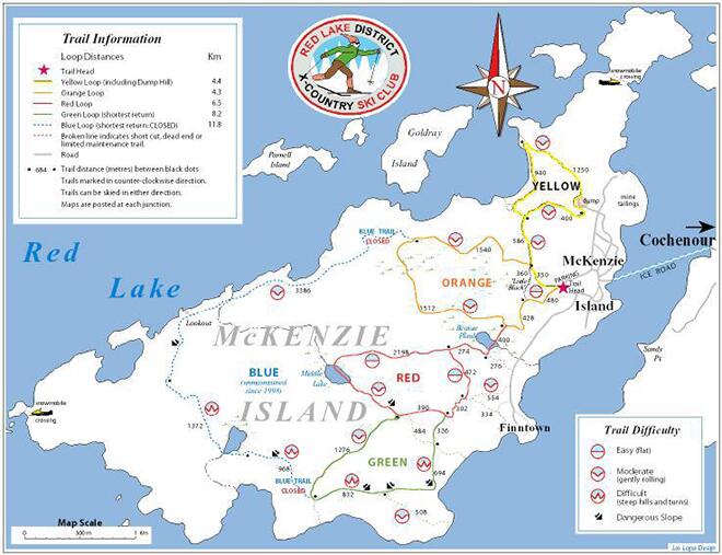 Cross Country Ski Trail Map on McKenzie Island in Red Lake