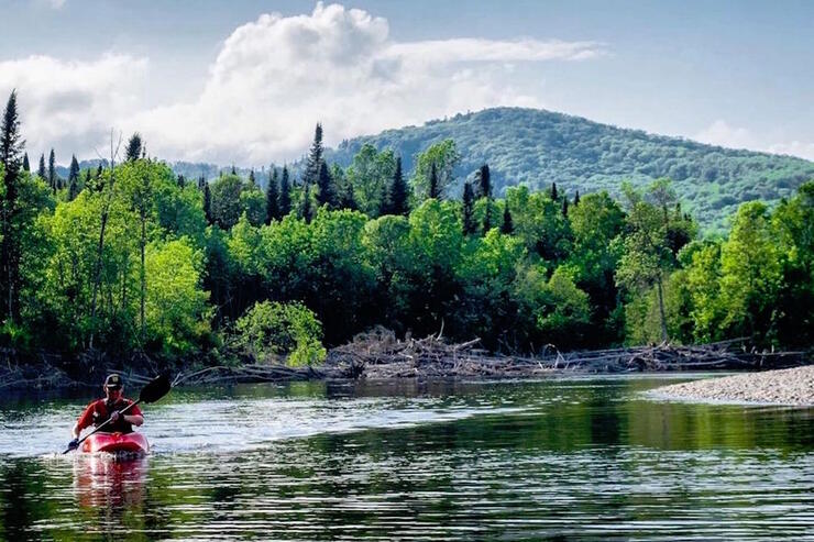 Man kayaking on Goulais River