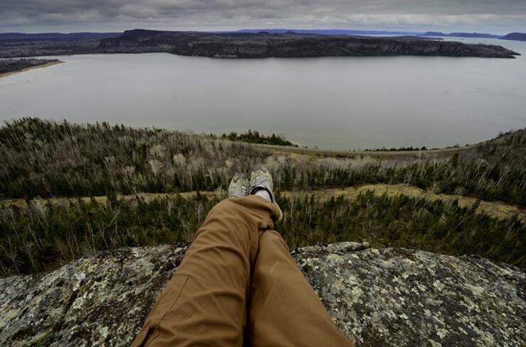 Beautiful view of Lake Superior from vista on the hiking trail. 