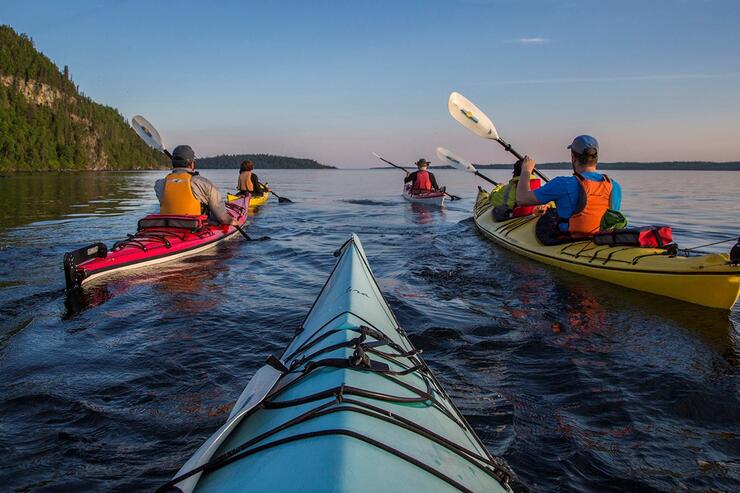 Group of kayakers on Lake Superior