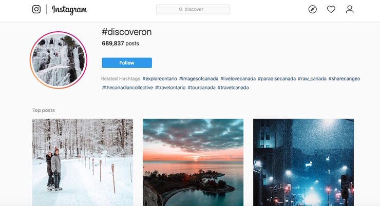 Screen capture of Instagram page for #discoveron. 