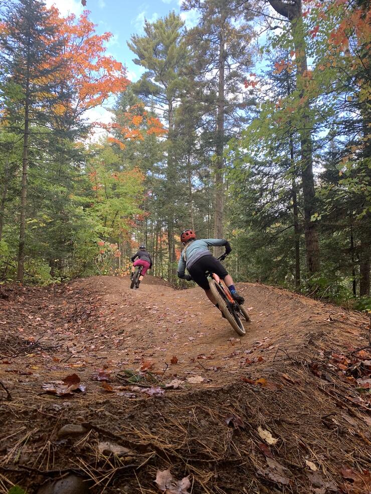 Two mountain bikers on singletrack