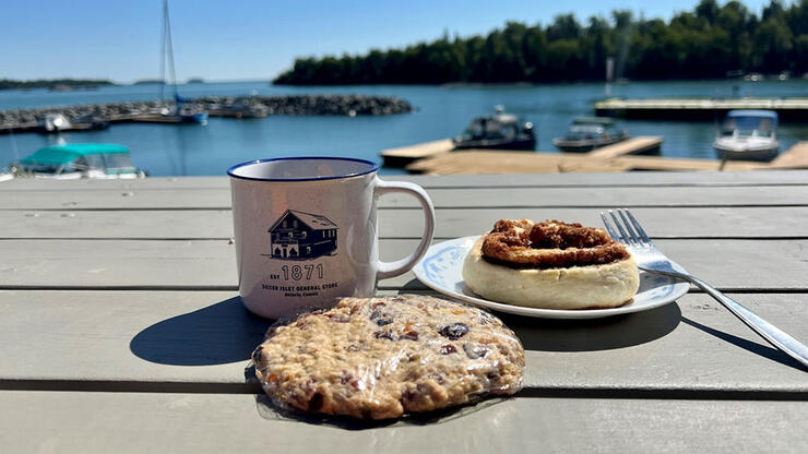 Snacks on a table at the Silver Islet General Store