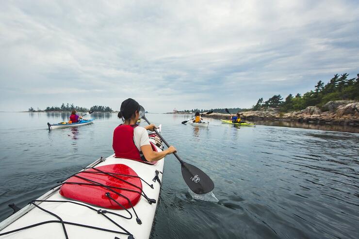 Sea kayaks on the coast of Georgian Bay