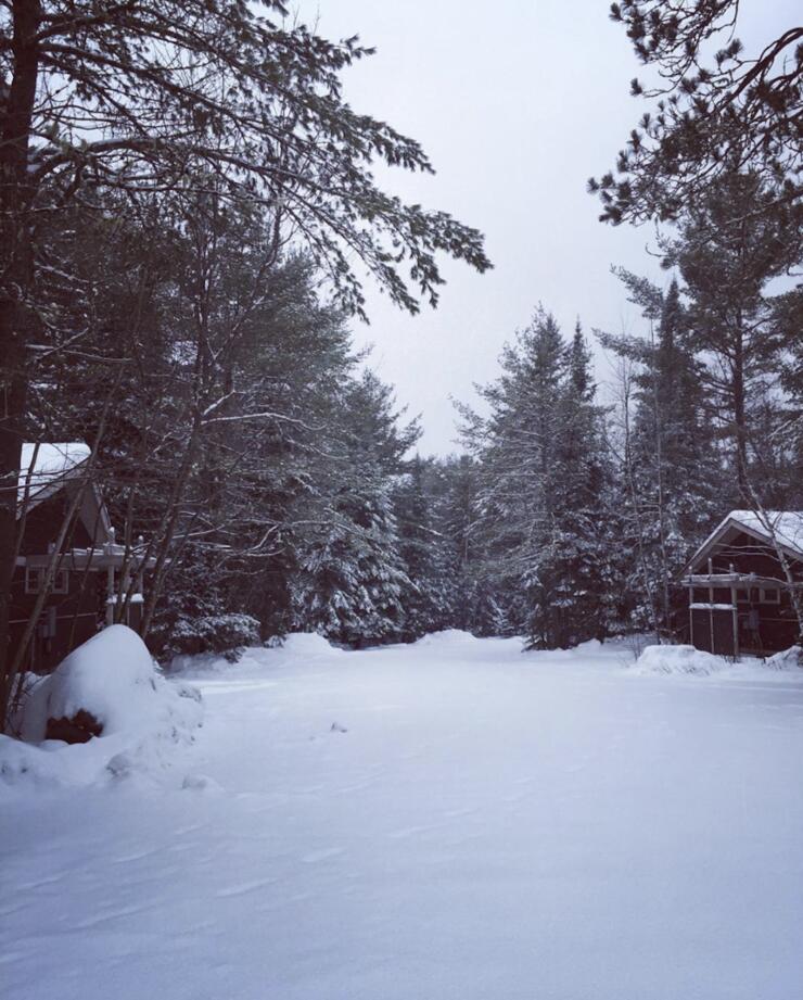 Cabins covered in snow