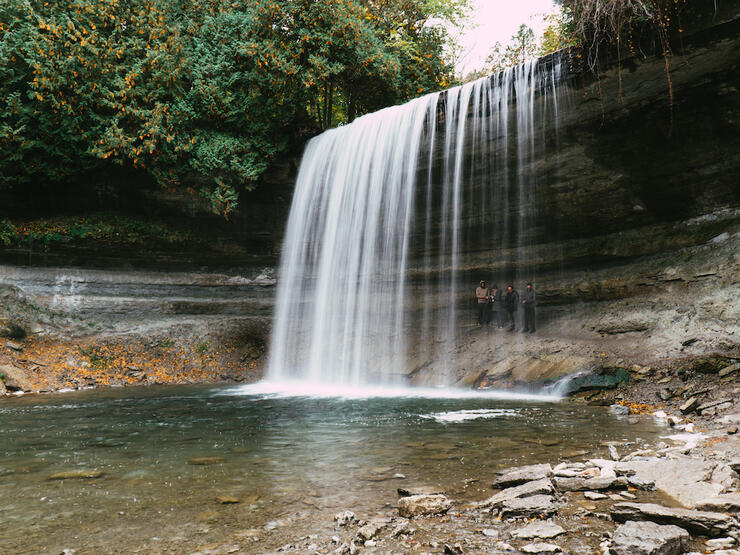 Water cascading into pool below