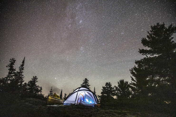 Tent under starry sky