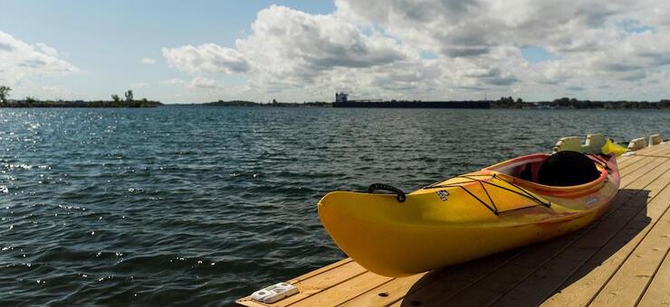 Yellow kayak on a dock