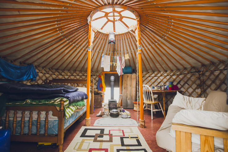 Inside a traditional Mongolian yurt.